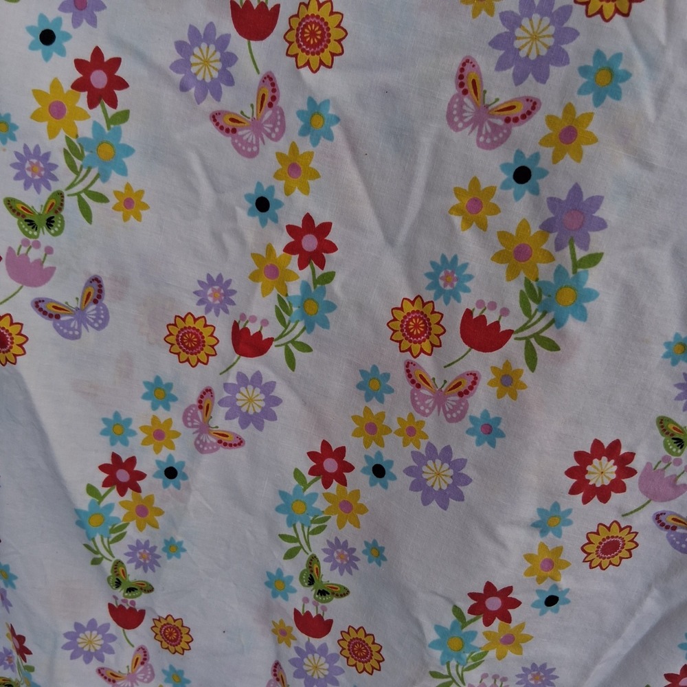 Vtg Y2K Twin Flat Sheet Rainbow Floral Butterfly Print Cotton Blend EUC